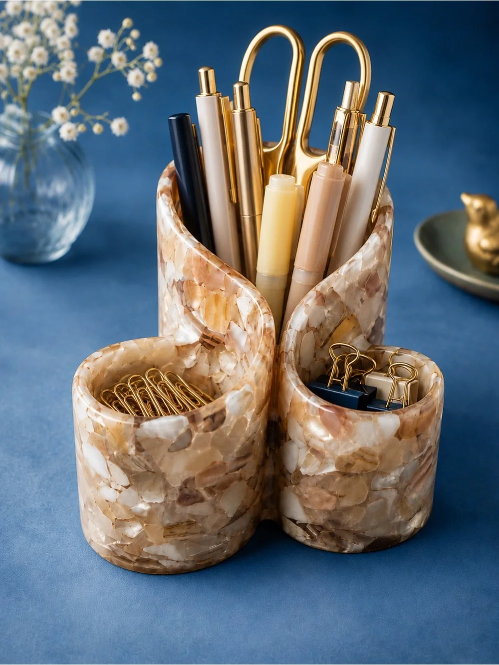 Epoxy resin natural Shell Mosaic Makeup Brush Organizer/desk organizer